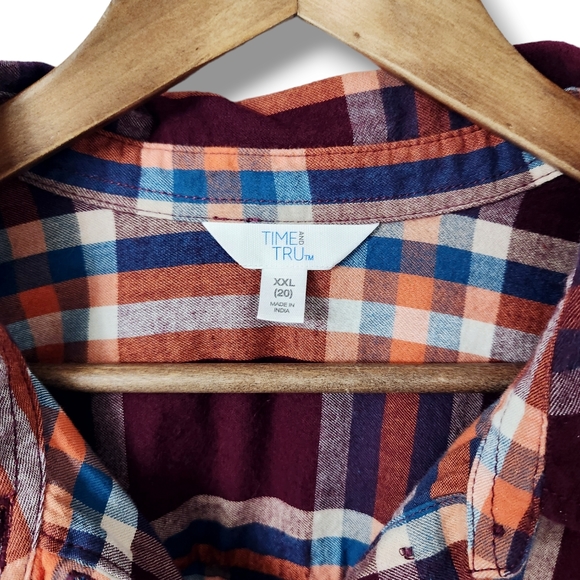 Multicolor Long Sleeve Plaid Button Down Flannel Shirt | Time and Tru - Picture 4 of 8